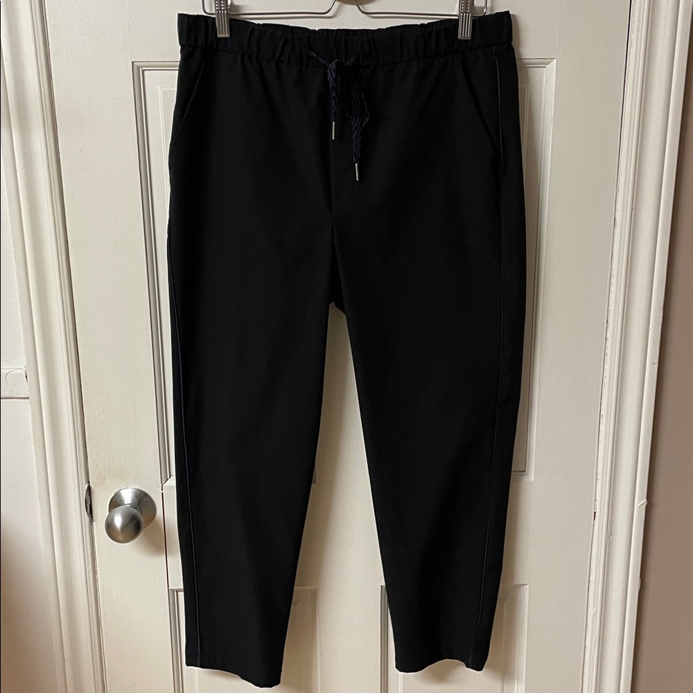 Anthropologie Maeve Black High Rise Tapered Pants with Blue Side Stripe size M